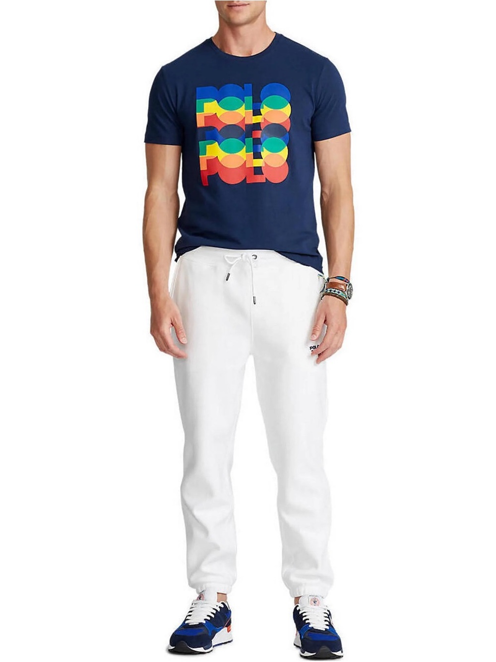 Polo Ralph Lauren Men's Short Sleeve Graphic Rainbow Navy Blue Tee Size L